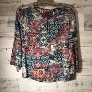 crosby Boho Top, Muted Colorful Pattern, Medium